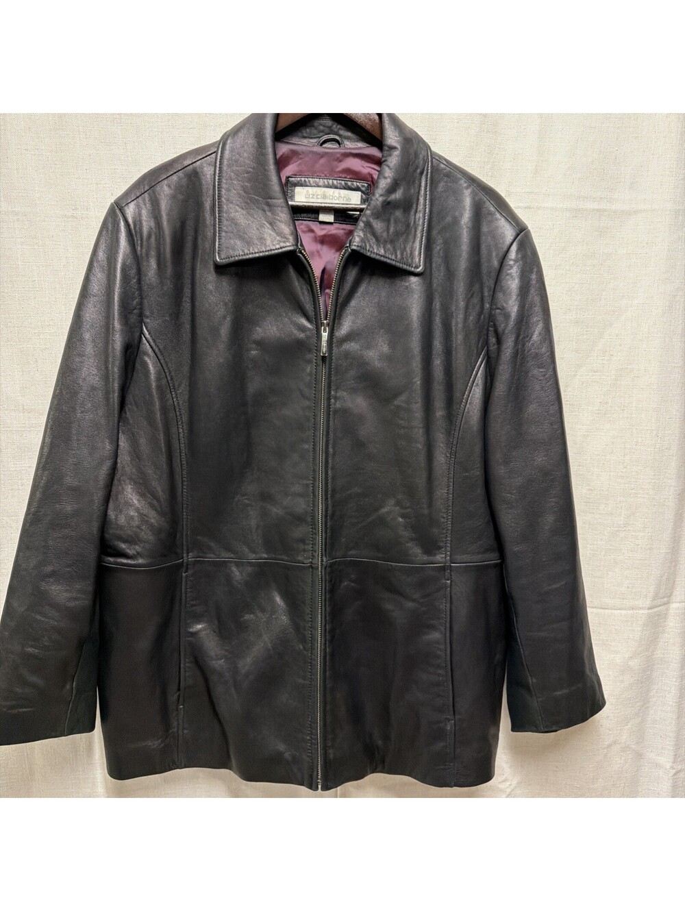 Liz Claiborne Womens Black Leather Jacket Size 2X